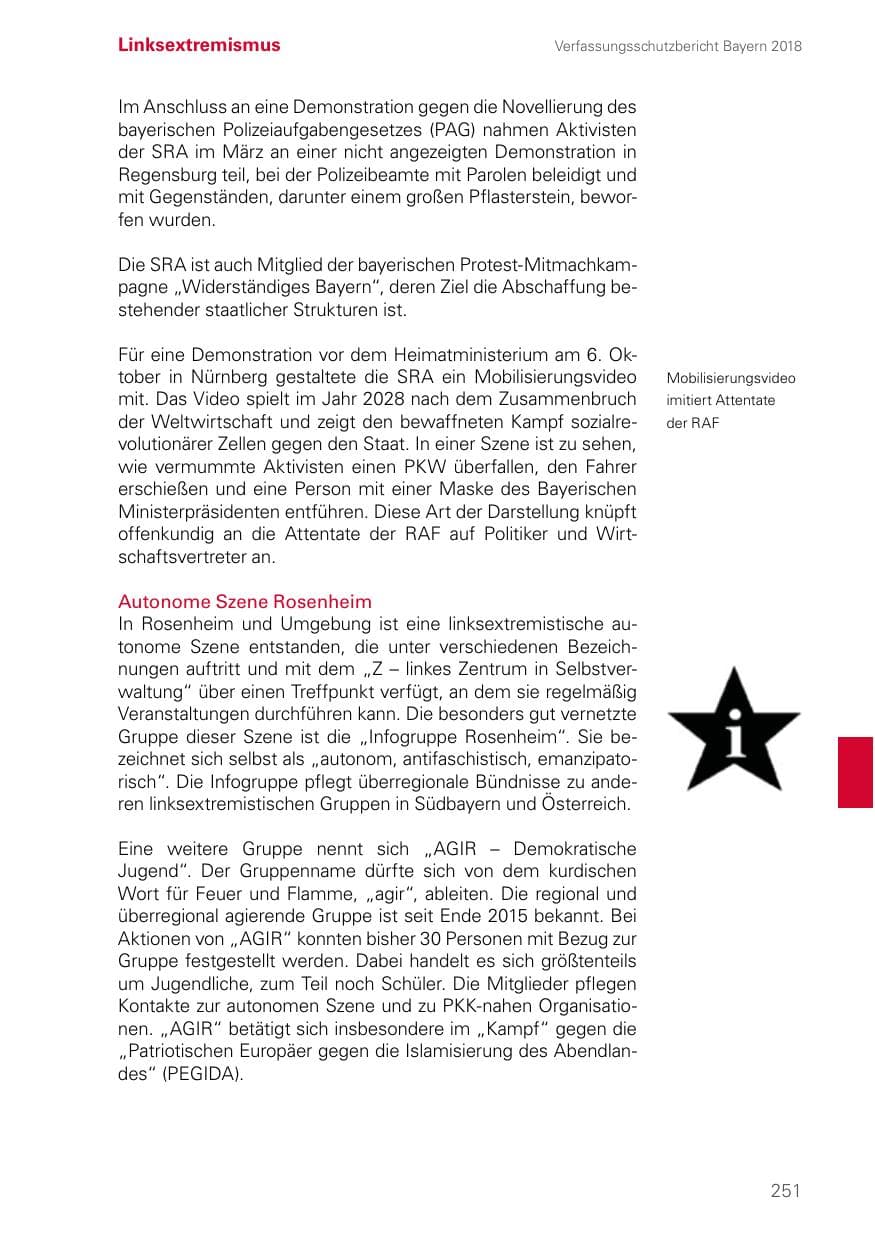 Seite 251 des Verfassungsschutzbericht 2018 Bayern