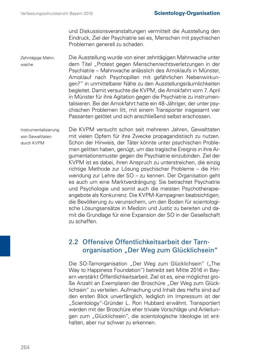 Seite 264 des Verfassungsschutzbericht 2018 Bayern