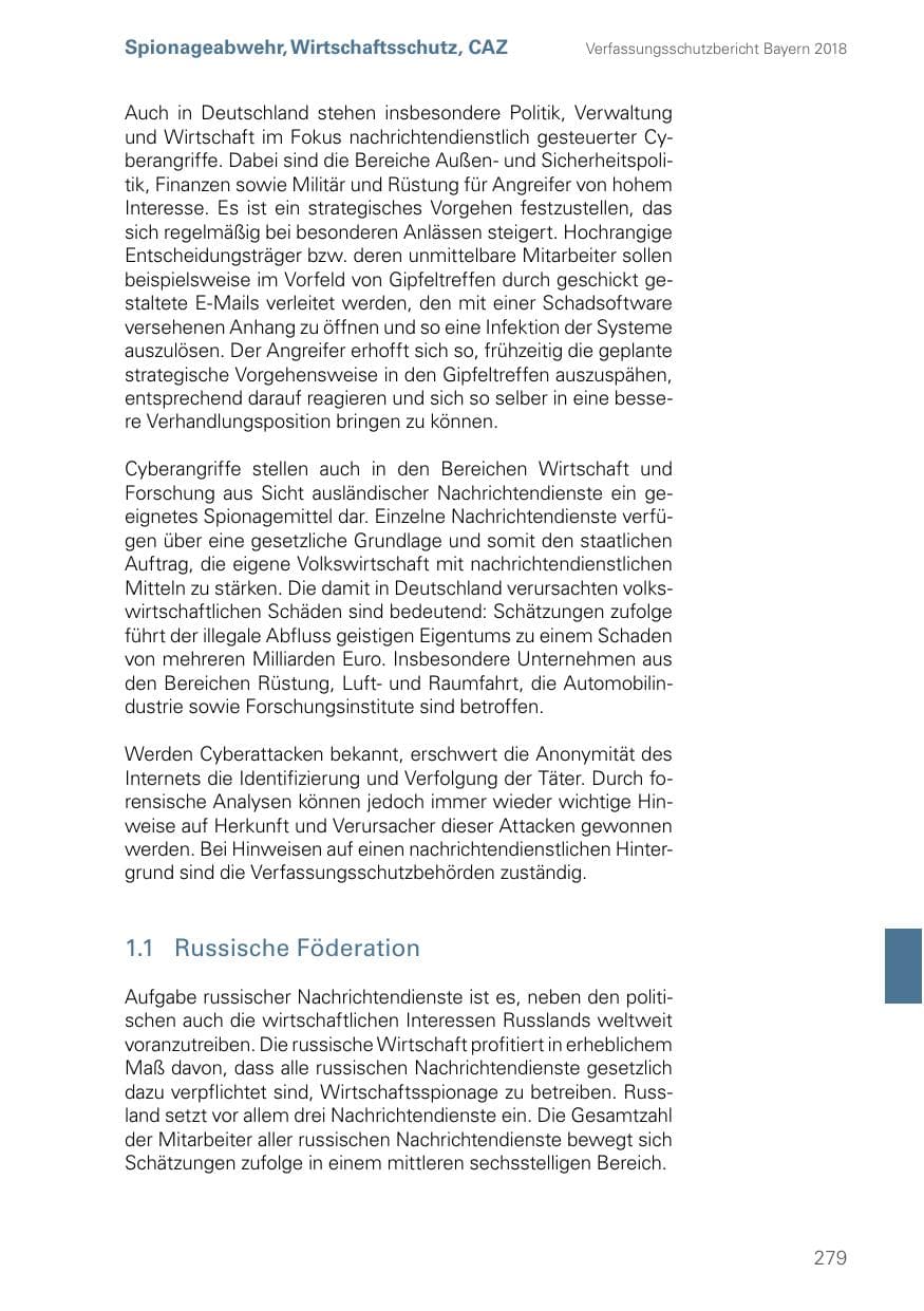 Seite 279 des Verfassungsschutzbericht 2018 Bayern