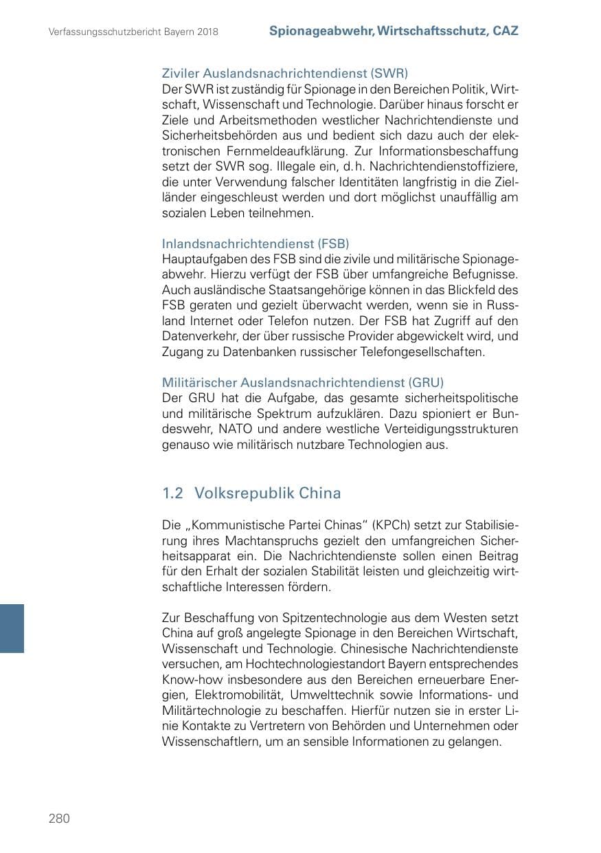 Seite 280 des Verfassungsschutzbericht 2018 Bayern
