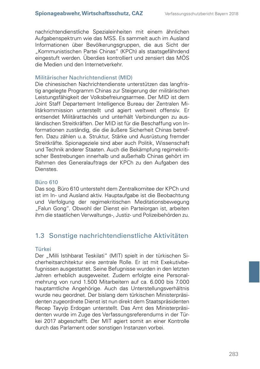 Seite 283 des Verfassungsschutzbericht 2018 Bayern
