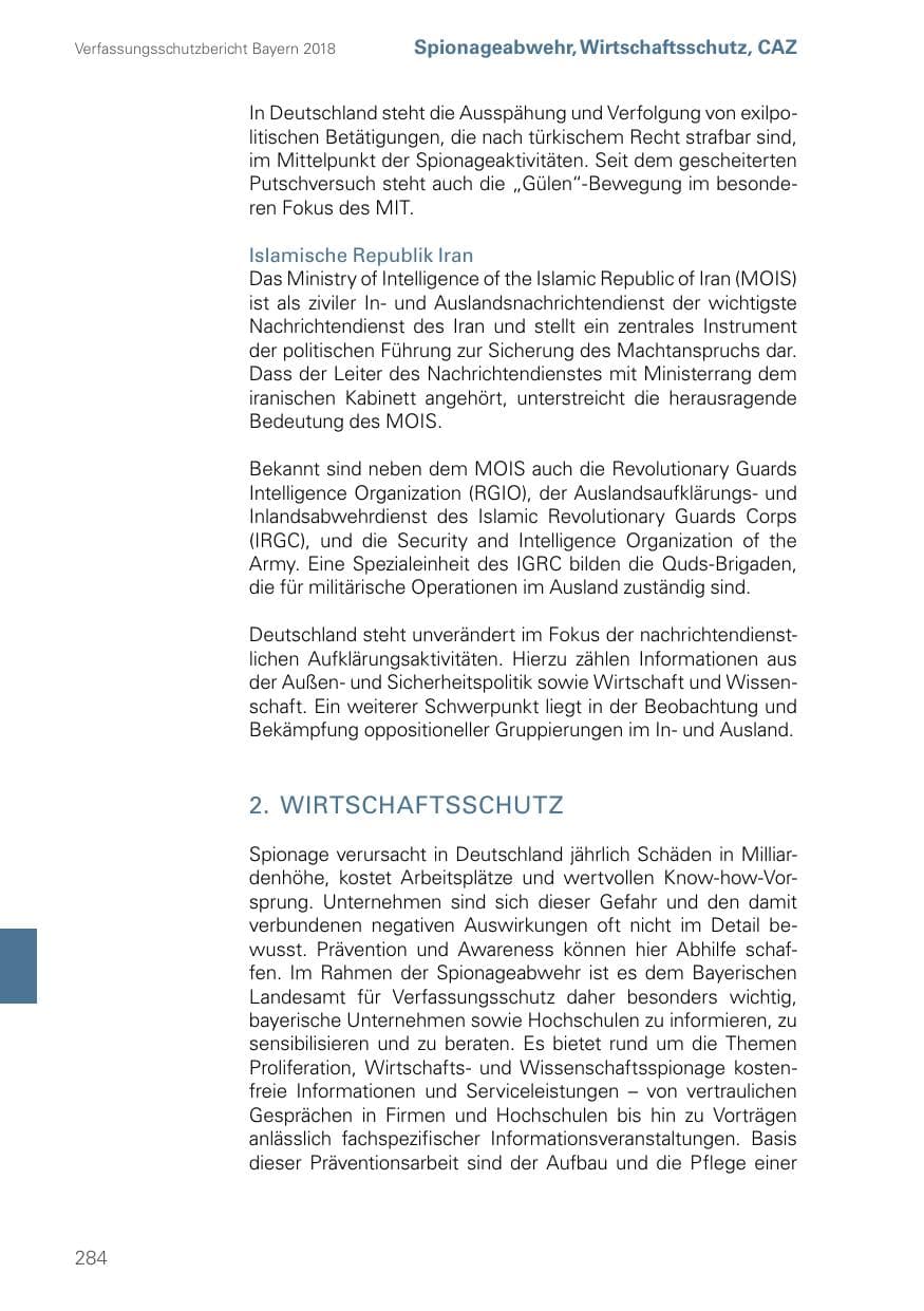 Seite 284 des Verfassungsschutzbericht 2018 Bayern
