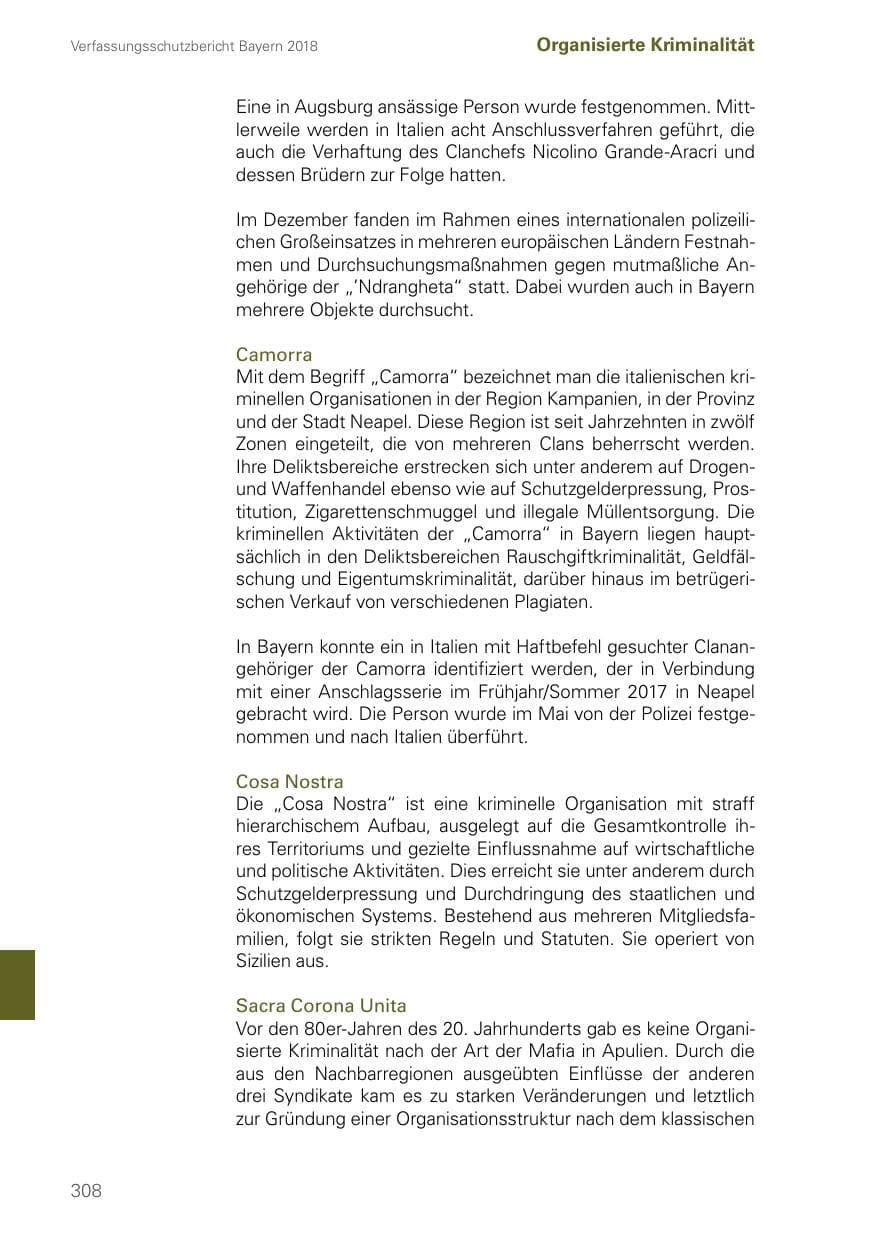 Seite 308 des Verfassungsschutzbericht 2018 Bayern