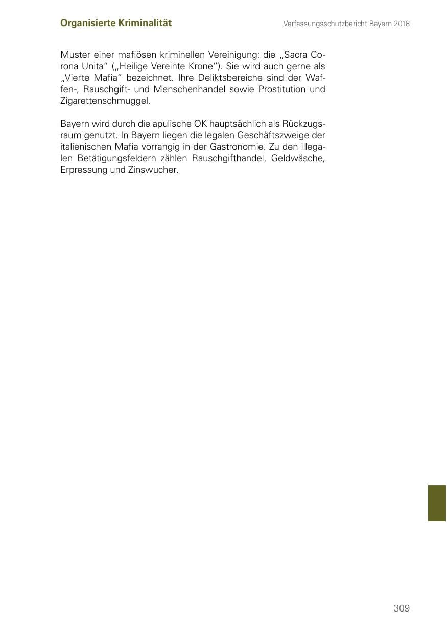 Seite 309 des Verfassungsschutzbericht 2018 Bayern