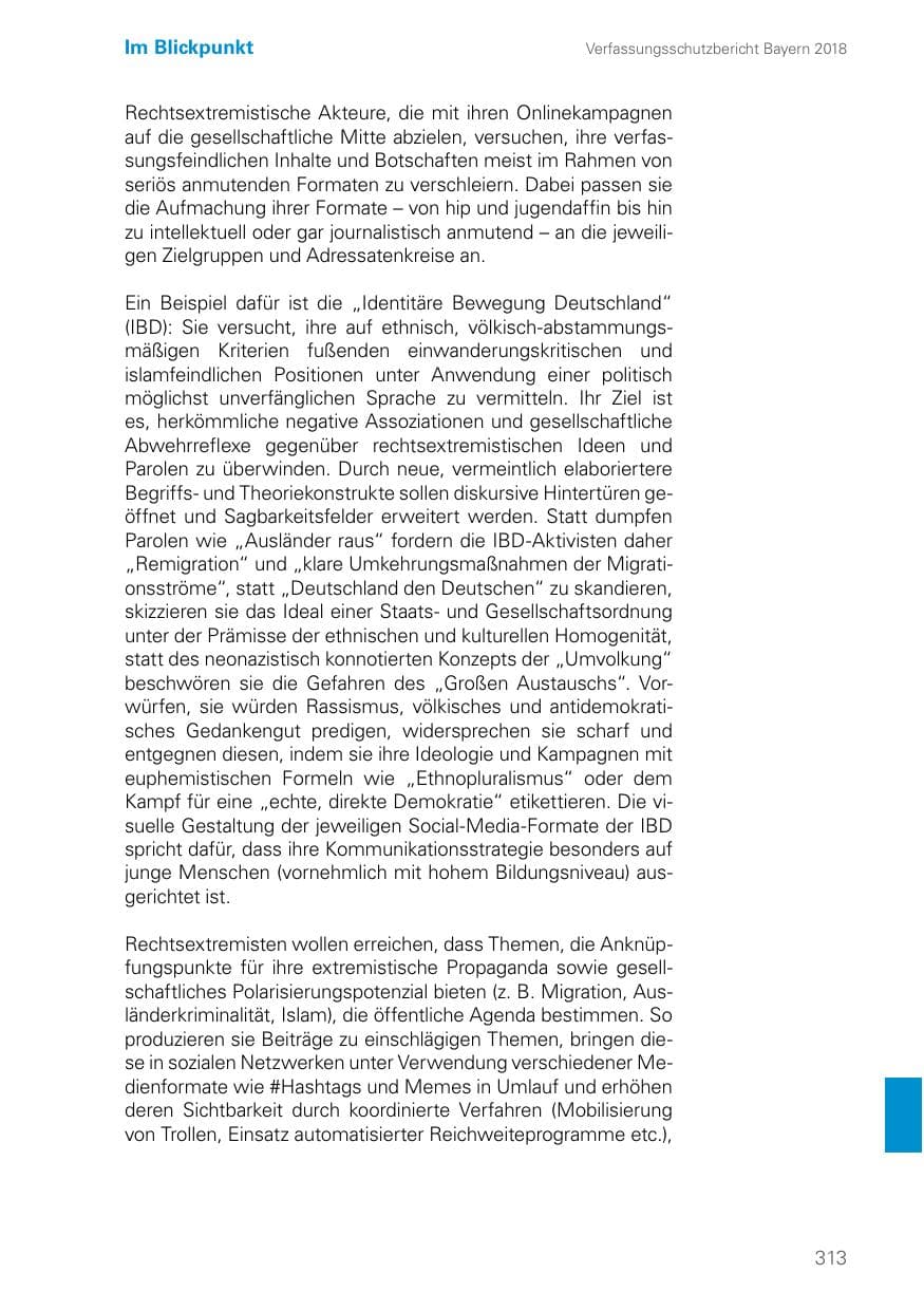 Seite 313 des Verfassungsschutzbericht 2018 Bayern