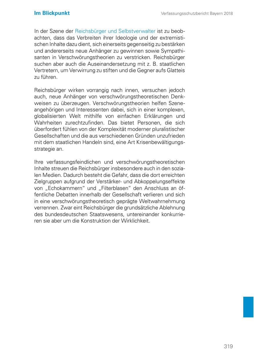 Seite 319 des Verfassungsschutzbericht 2018 Bayern