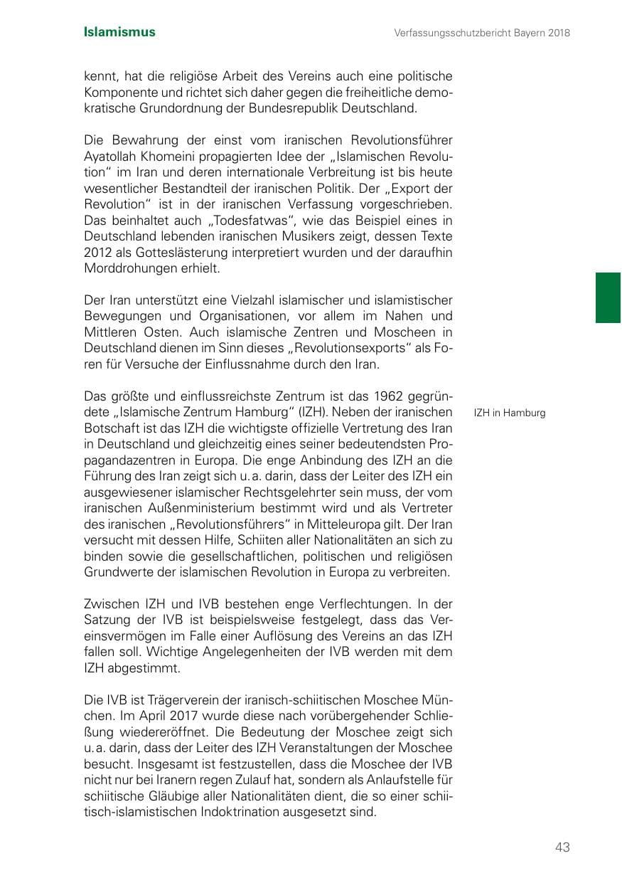 Seite 43 des Verfassungsschutzbericht 2018 Bayern