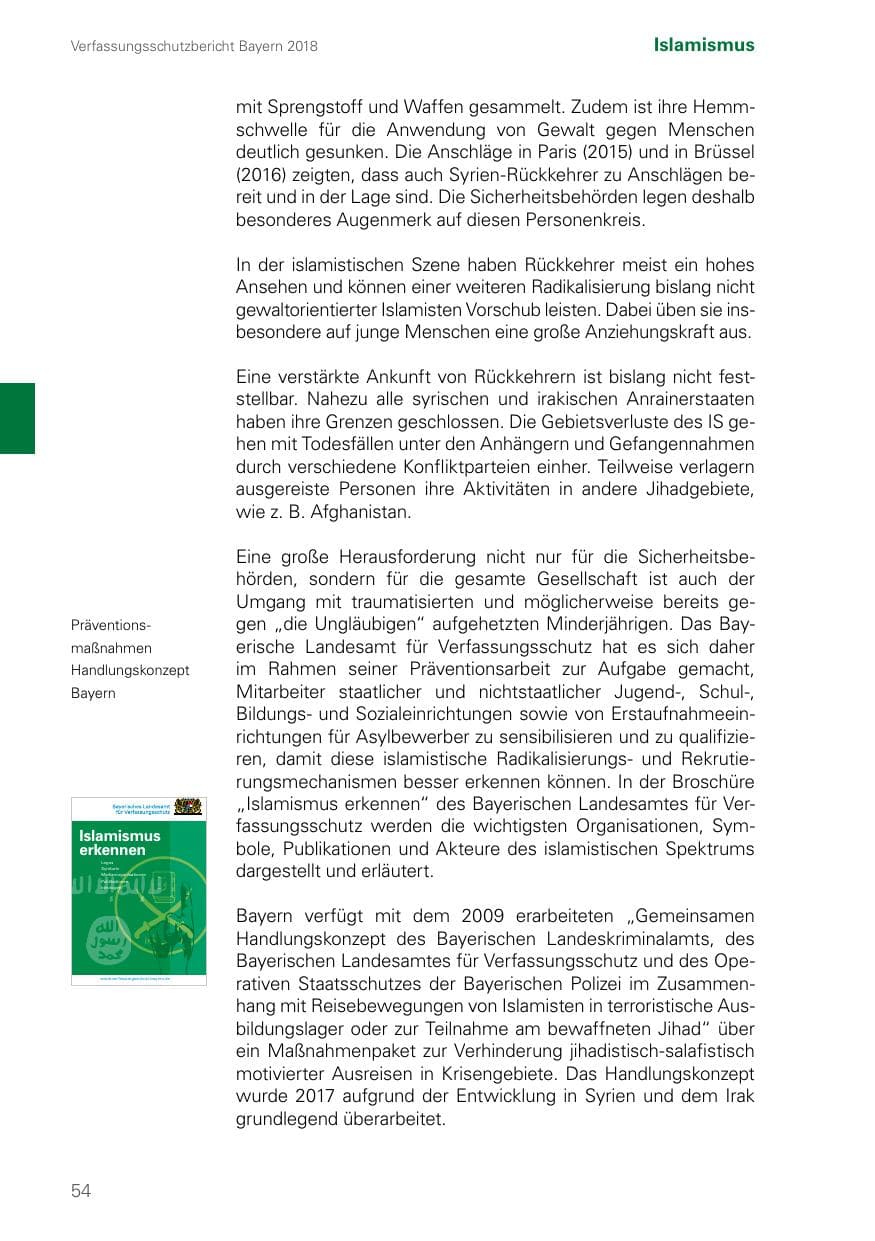 Seite 54 des Verfassungsschutzbericht 2018 Bayern
