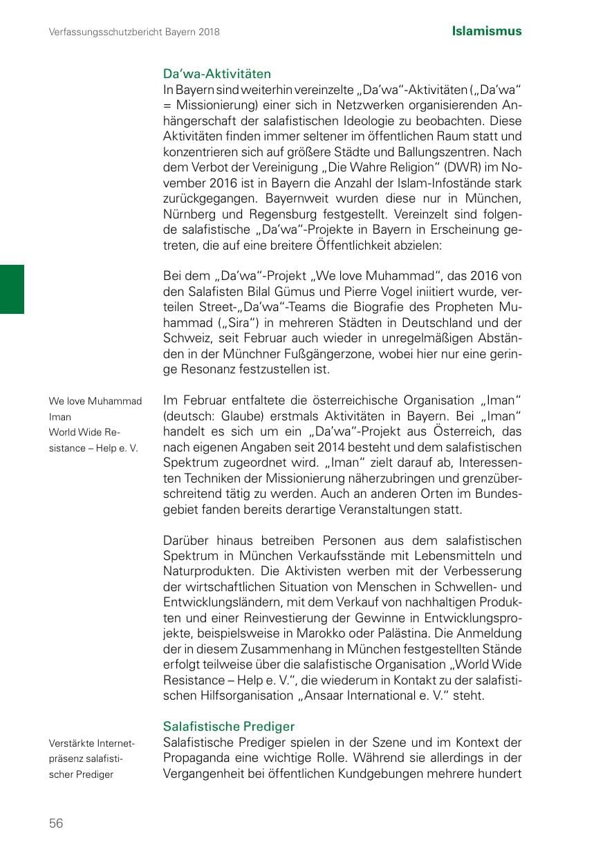 Seite 56 des Verfassungsschutzbericht 2018 Bayern