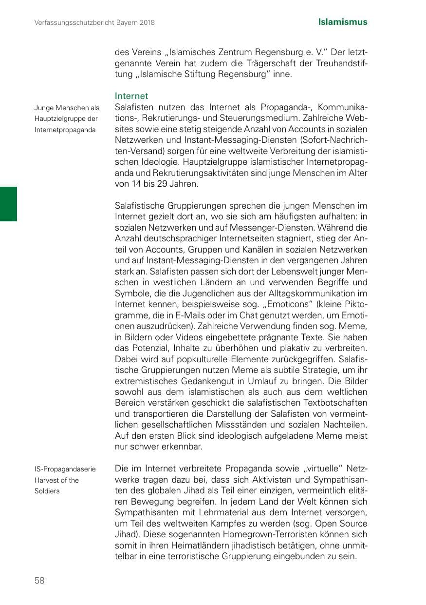 Seite 58 des Verfassungsschutzbericht 2018 Bayern