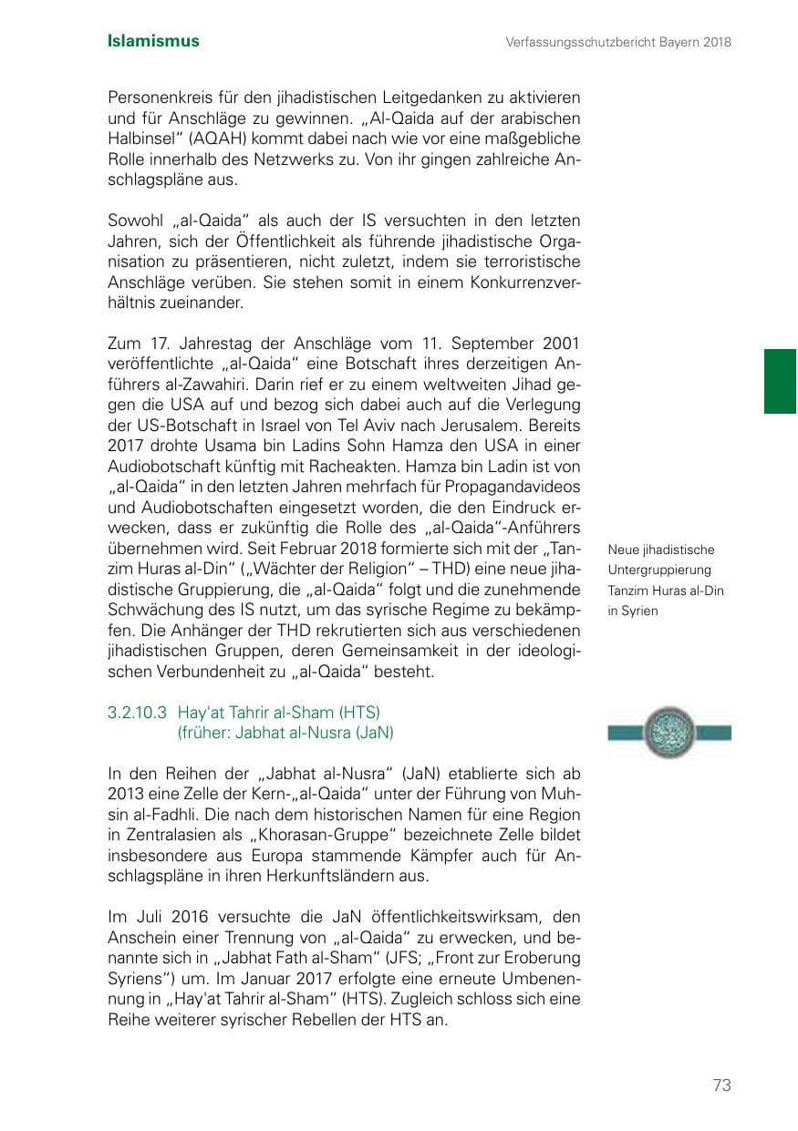 Seite 73 des Verfassungsschutzbericht 2018 Bayern