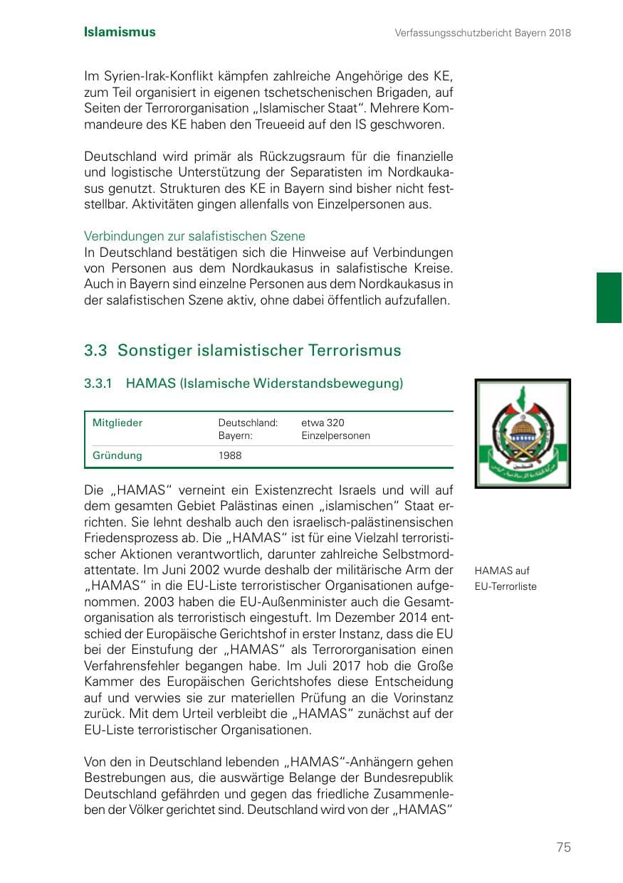 Seite 75 des Verfassungsschutzbericht 2018 Bayern