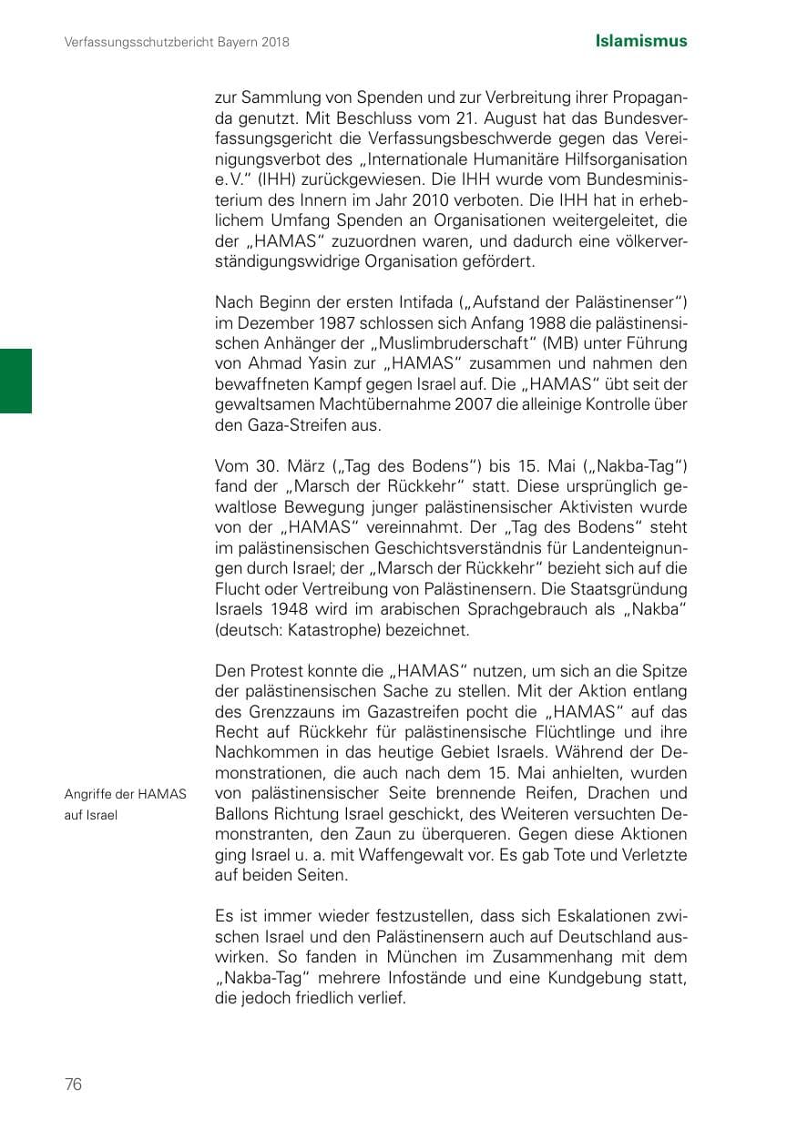 Seite 76 des Verfassungsschutzbericht 2018 Bayern