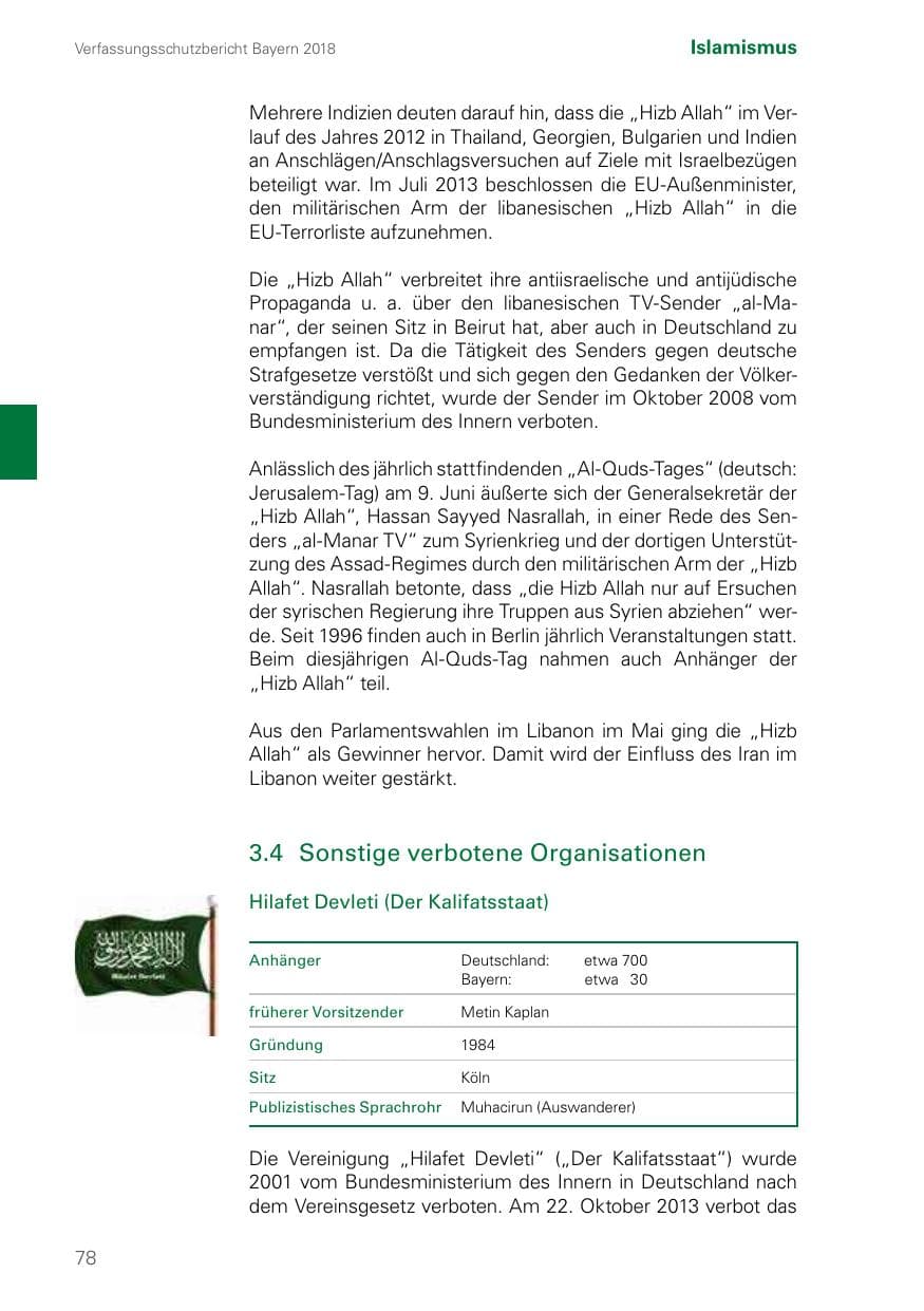 Seite 78 des Verfassungsschutzbericht 2018 Bayern