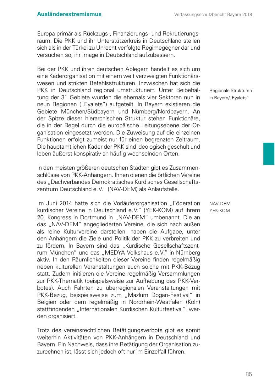 Seite 85 des Verfassungsschutzbericht 2018 Bayern