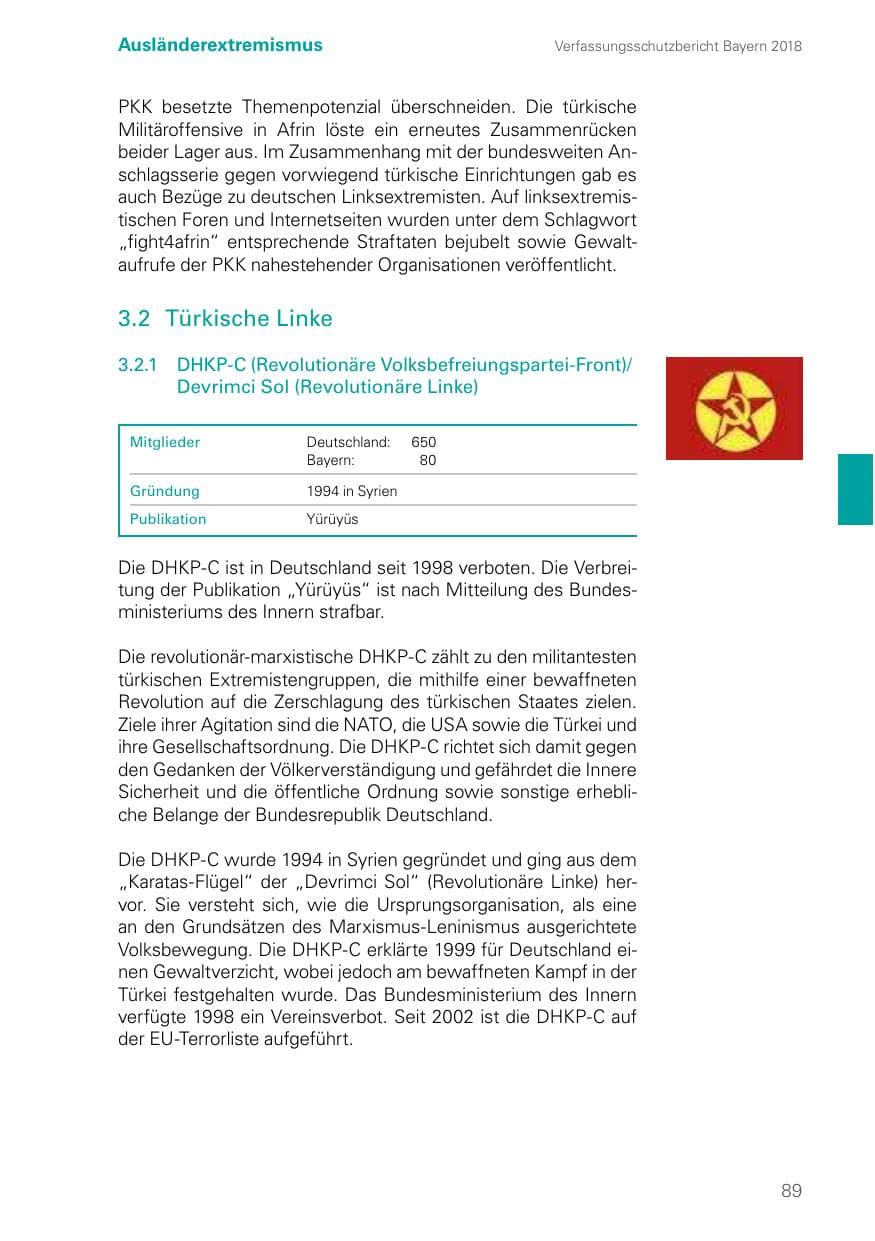 Seite 89 des Verfassungsschutzbericht 2018 Bayern