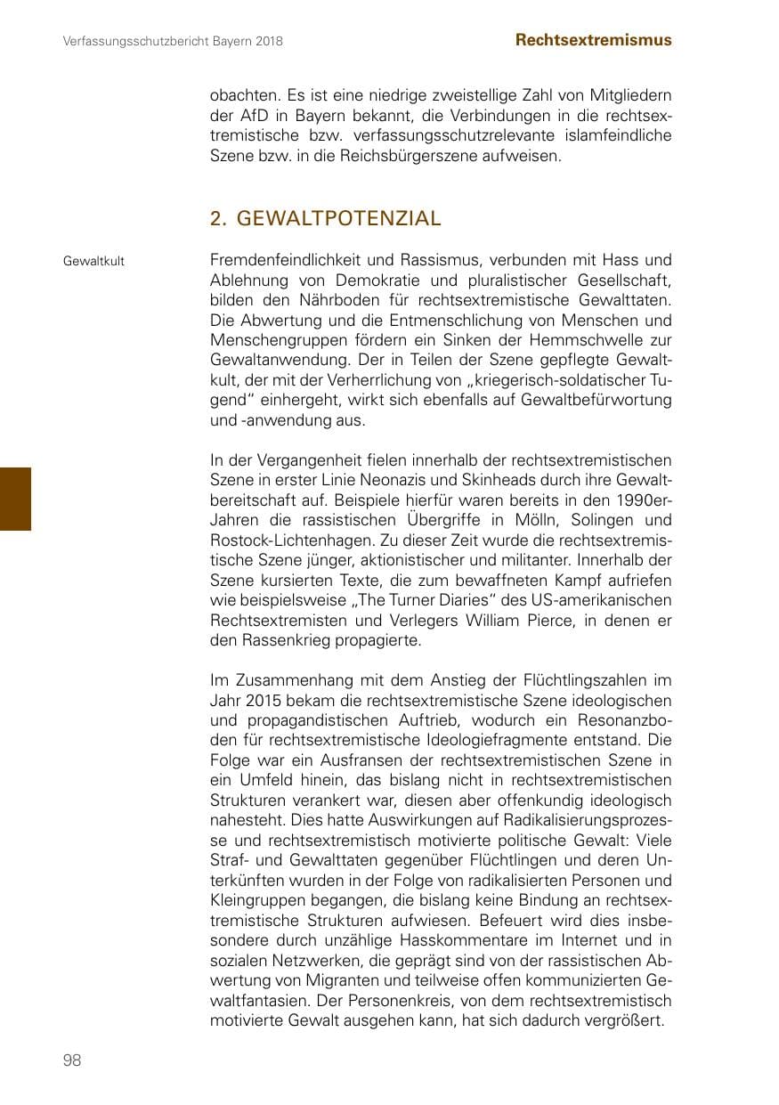 Seite 98 des Verfassungsschutzbericht 2018 Bayern