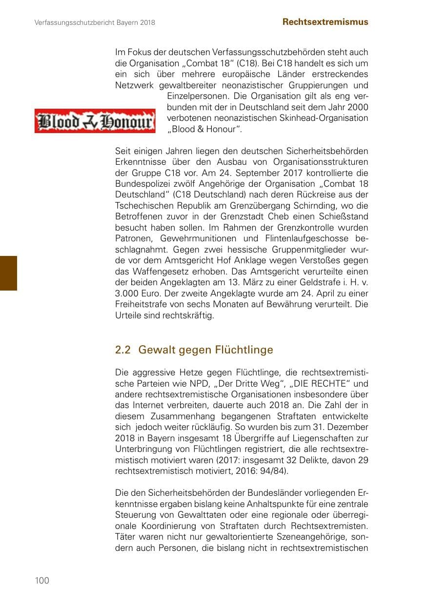 Seite 100 des Verfassungsschutzbericht 2018 Bayern