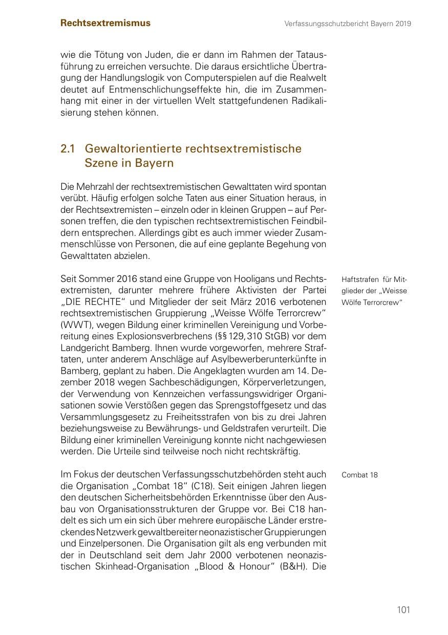 Seite 101 des Verfassungsschutzbericht 2019 Bayern