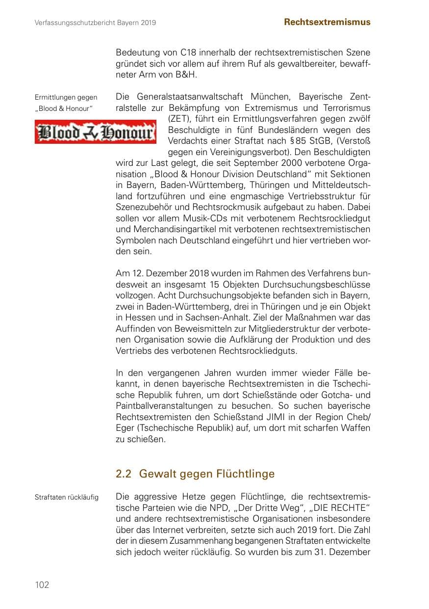 Seite 102 des Verfassungsschutzbericht 2019 Bayern