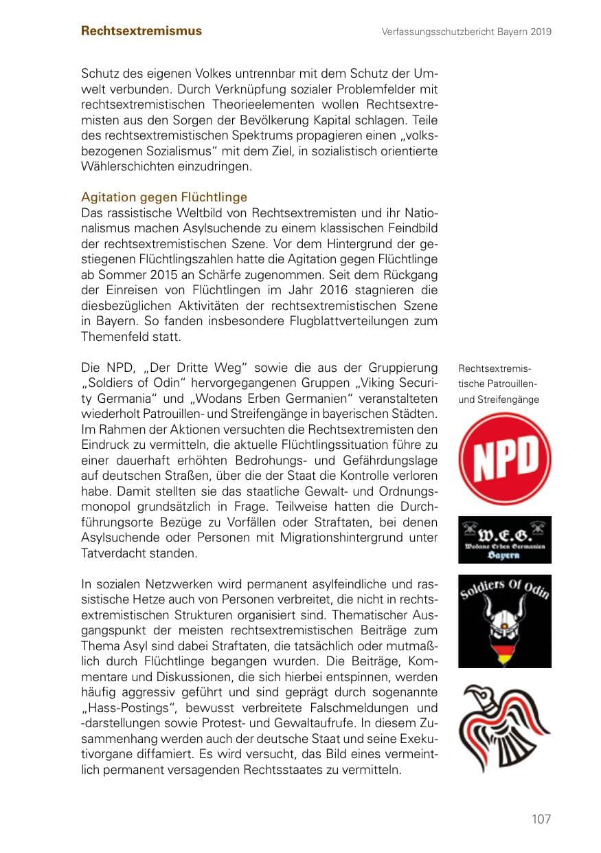 Seite 107 des Verfassungsschutzbericht 2019 Bayern
