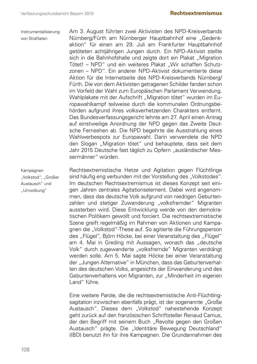 Seite 108 des Verfassungsschutzbericht 2019 Bayern