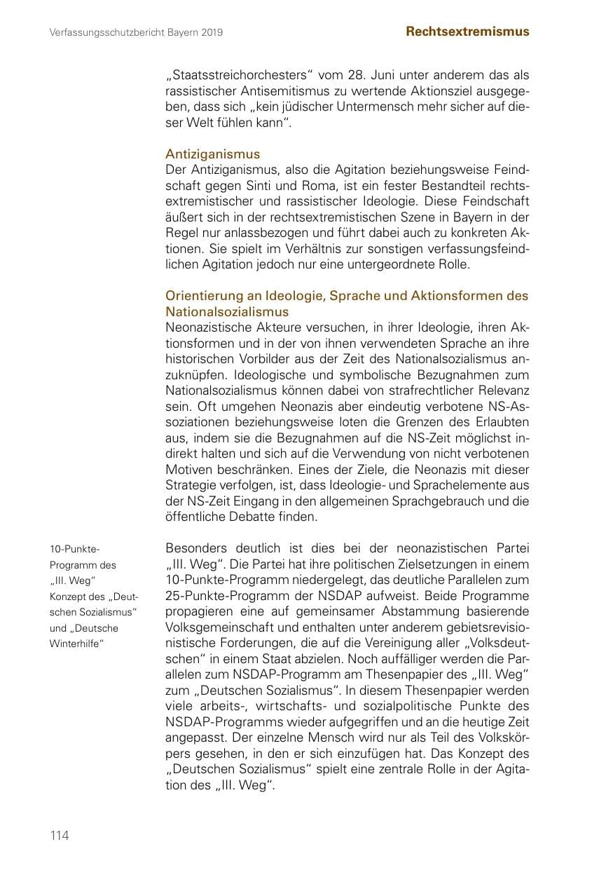 Seite 114 des Verfassungsschutzbericht 2019 Bayern