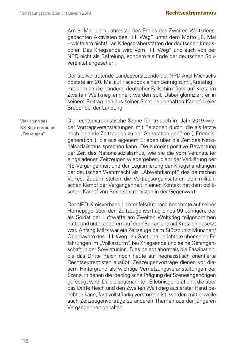 Seite 116 des Verfassungsschutzbericht 2019 Bayern