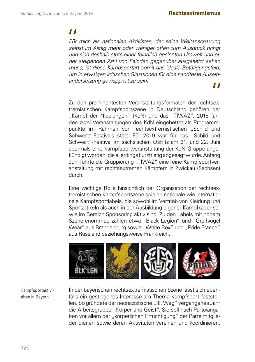 Seite 126 des Verfassungsschutzbericht 2019 Bayern