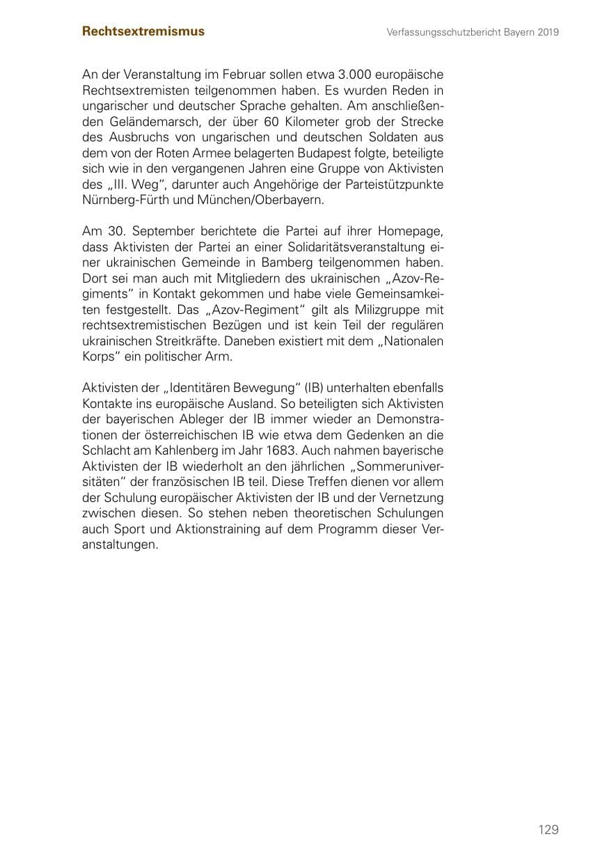 Seite 129 des Verfassungsschutzbericht 2019 Bayern