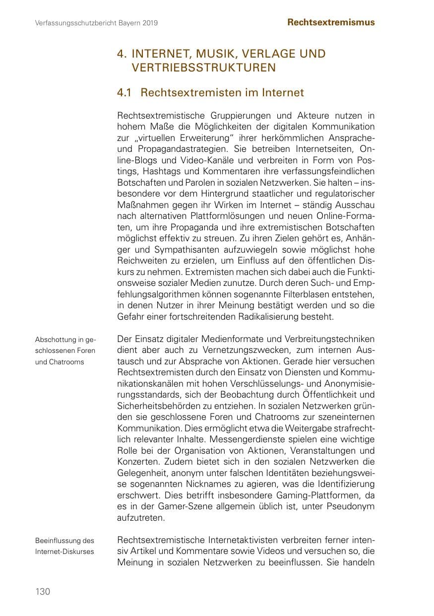 Seite 130 des Verfassungsschutzbericht 2019 Bayern