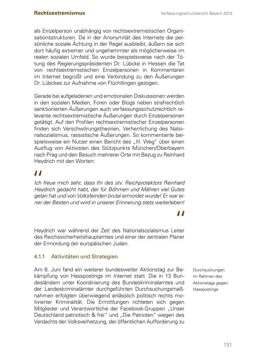 Seite 131 des Verfassungsschutzbericht 2019 Bayern