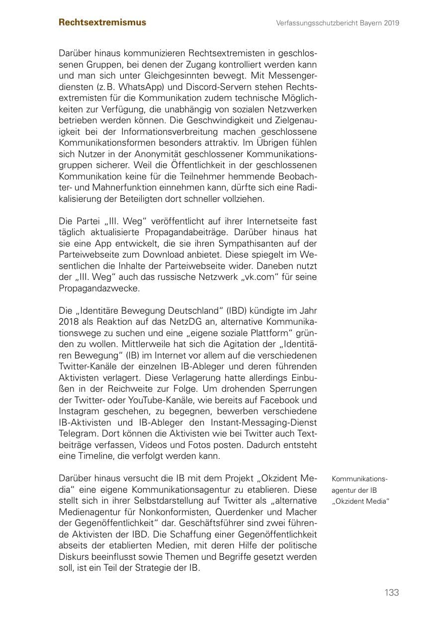 Seite 133 des Verfassungsschutzbericht 2019 Bayern