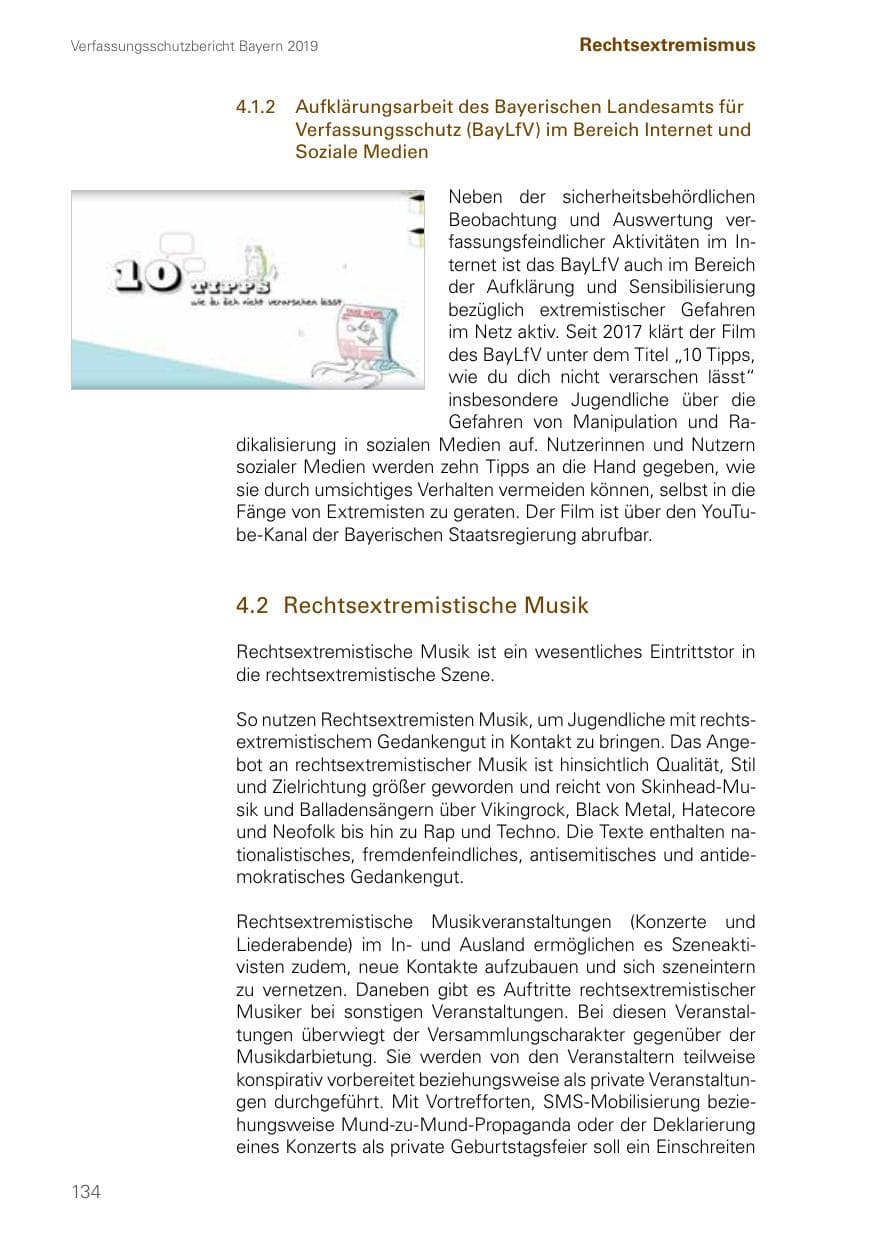 Seite 134 des Verfassungsschutzbericht 2019 Bayern