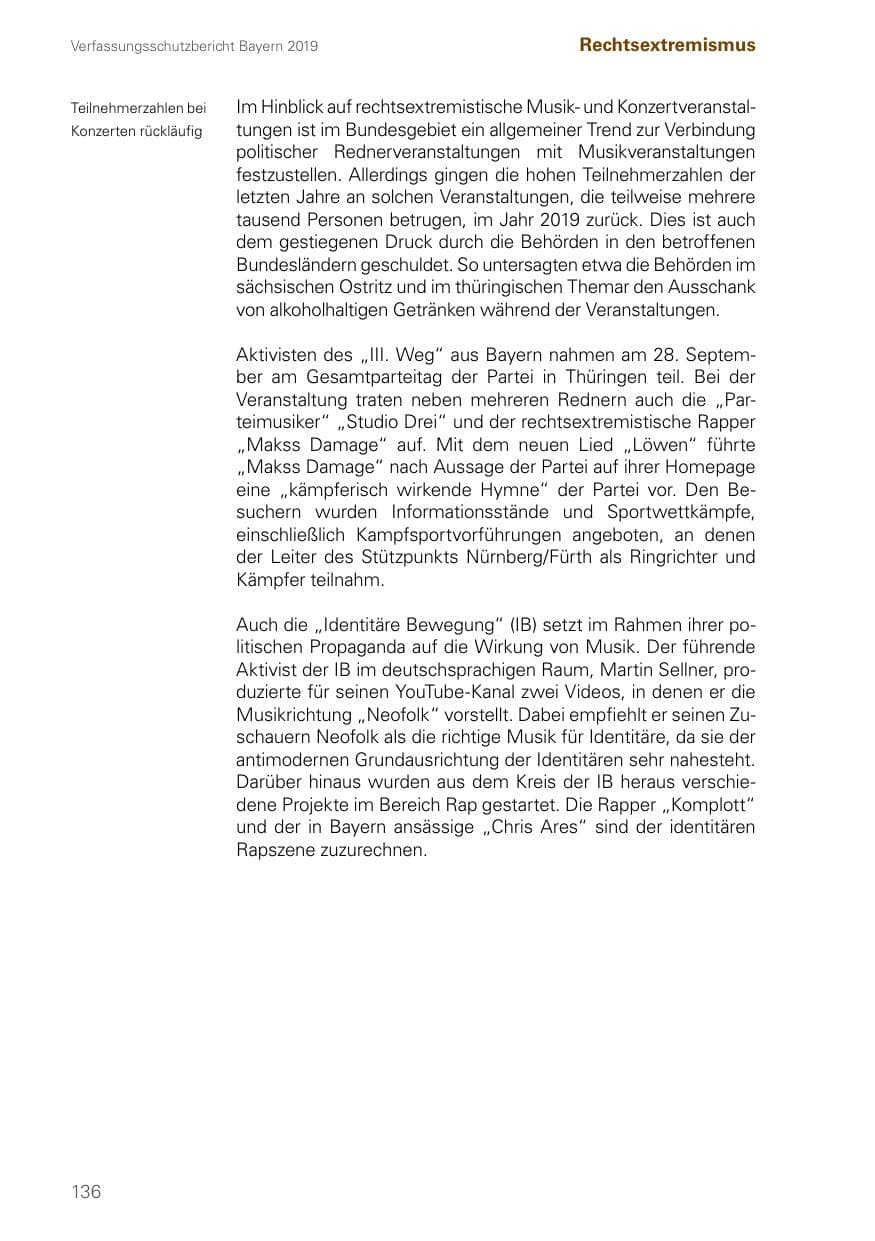 Seite 136 des Verfassungsschutzbericht 2019 Bayern