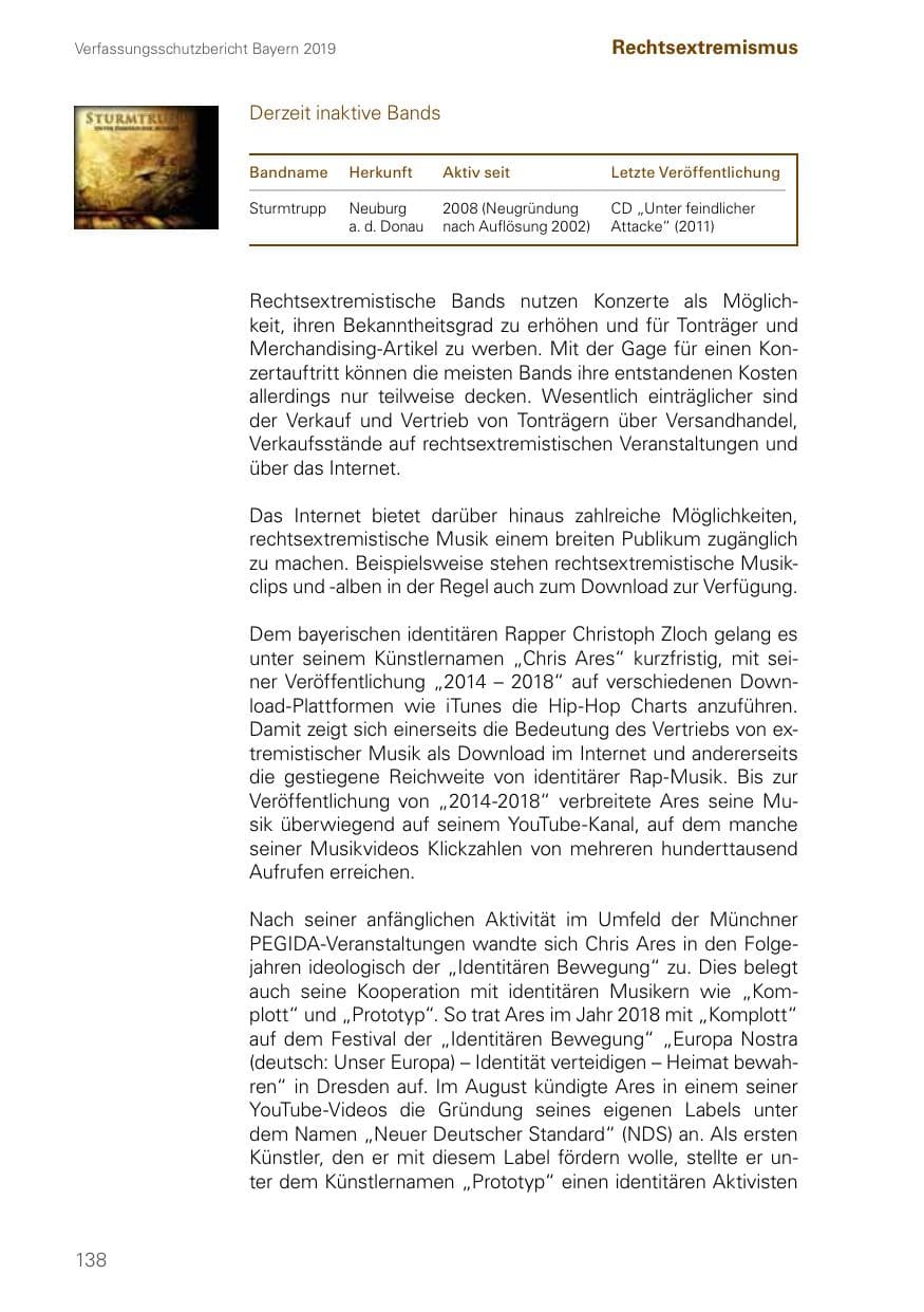 Seite 138 des Verfassungsschutzbericht 2019 Bayern