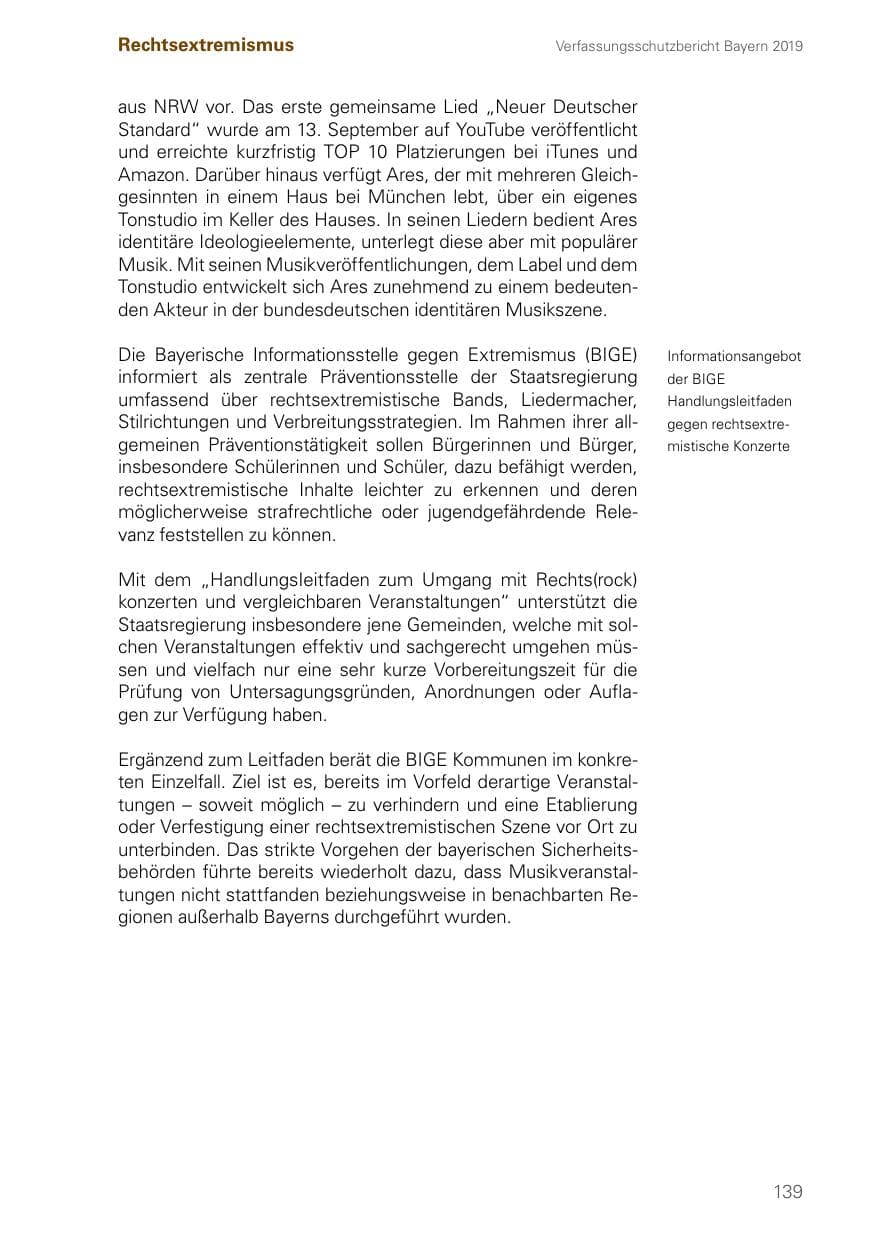 Seite 139 des Verfassungsschutzbericht 2019 Bayern