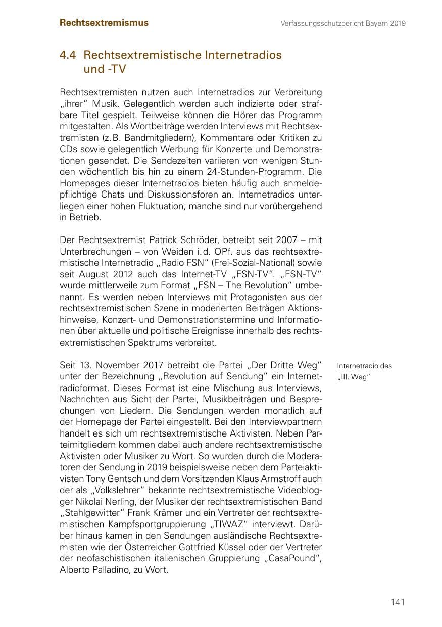 Seite 141 des Verfassungsschutzbericht 2019 Bayern