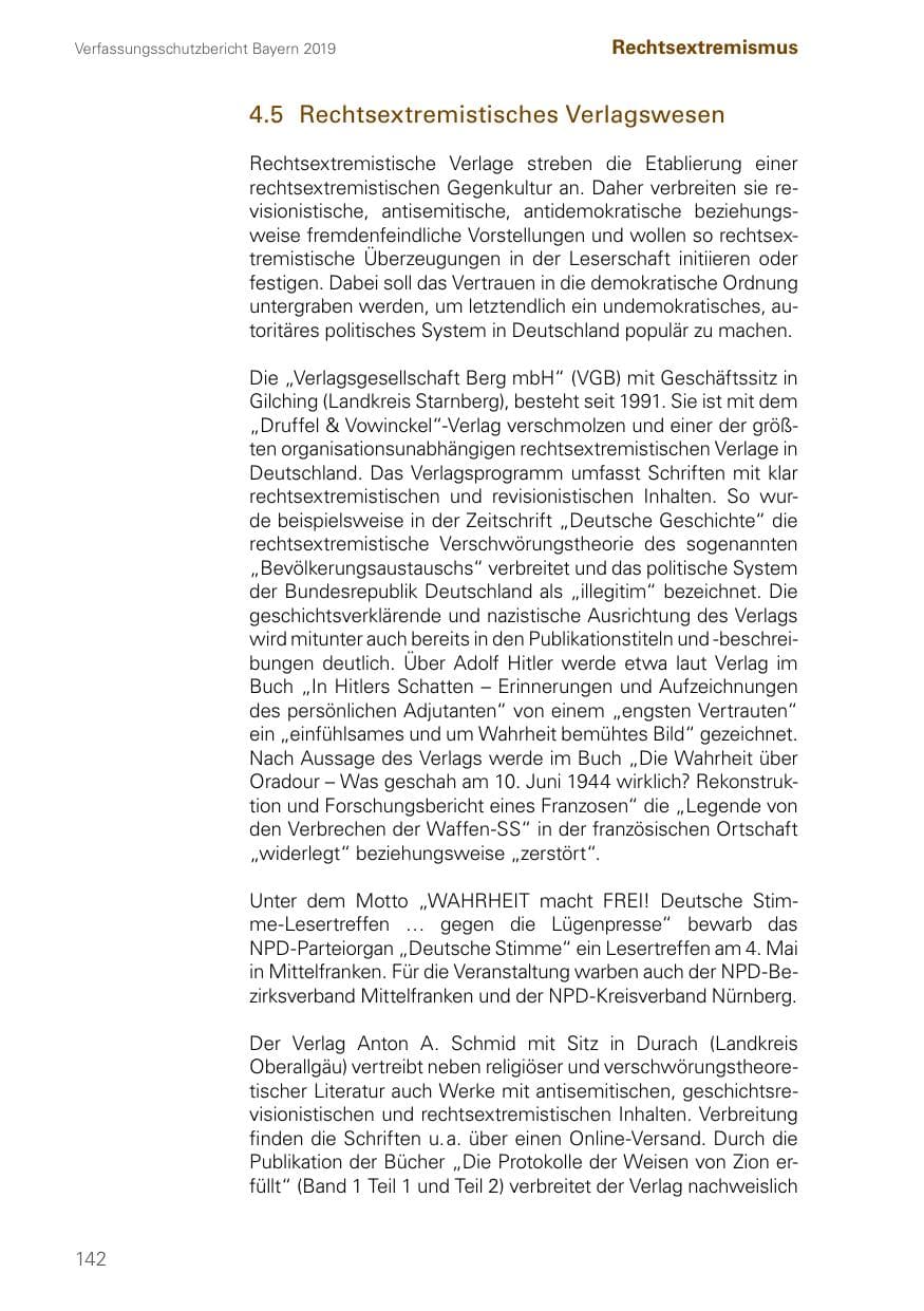 Seite 142 des Verfassungsschutzbericht 2019 Bayern