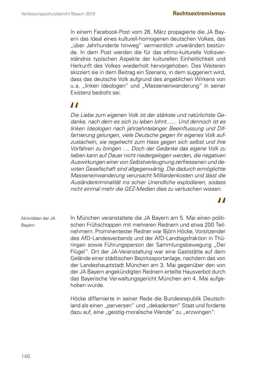 Seite 146 des Verfassungsschutzbericht 2019 Bayern
