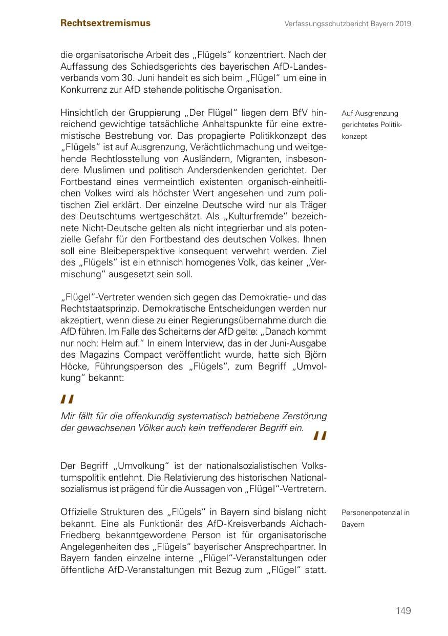 Seite 149 des Verfassungsschutzbericht 2019 Bayern
