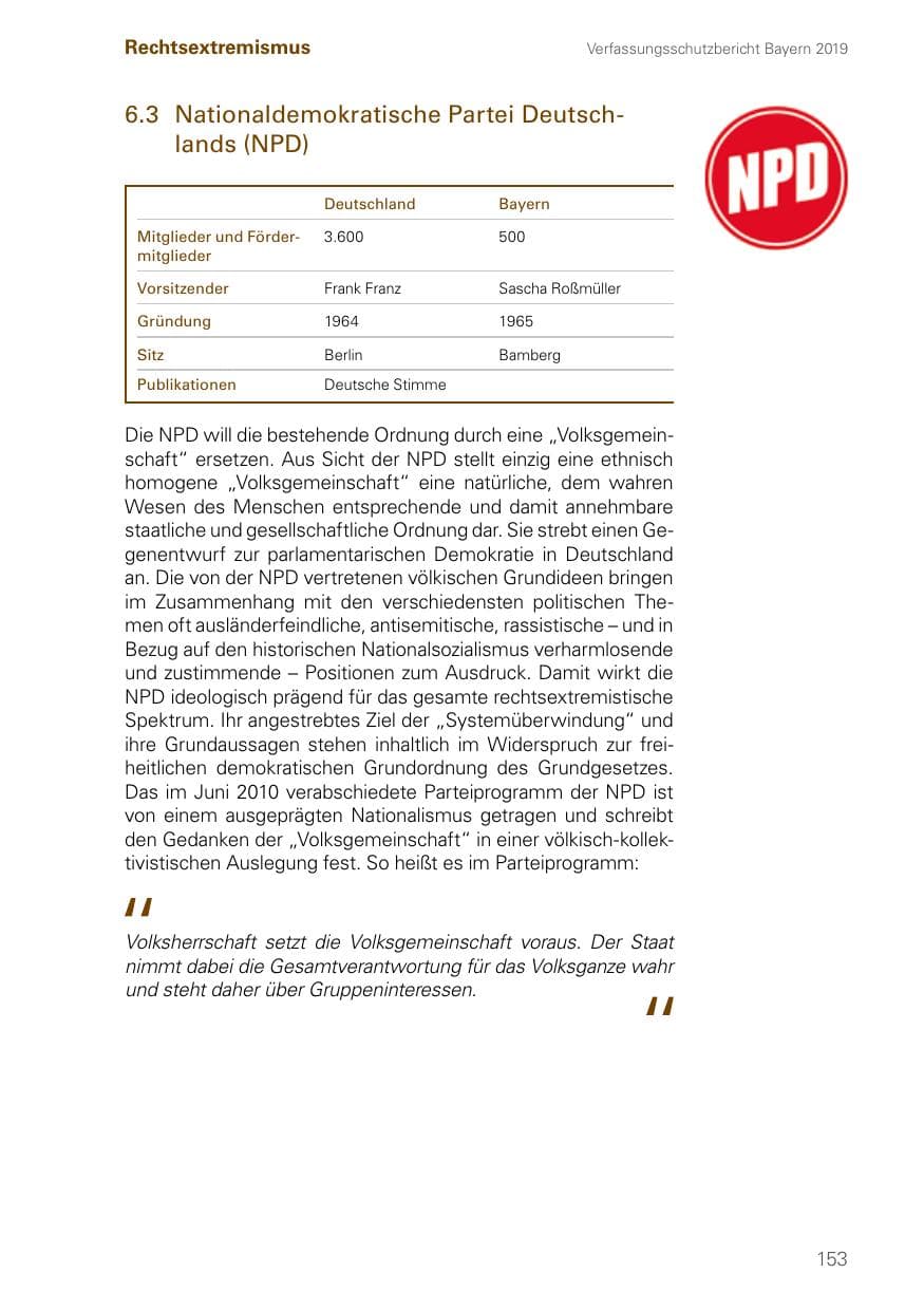 Seite 153 des Verfassungsschutzbericht 2019 Bayern