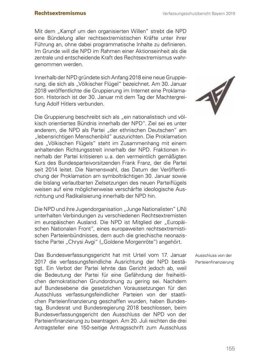 Seite 155 des Verfassungsschutzbericht 2019 Bayern