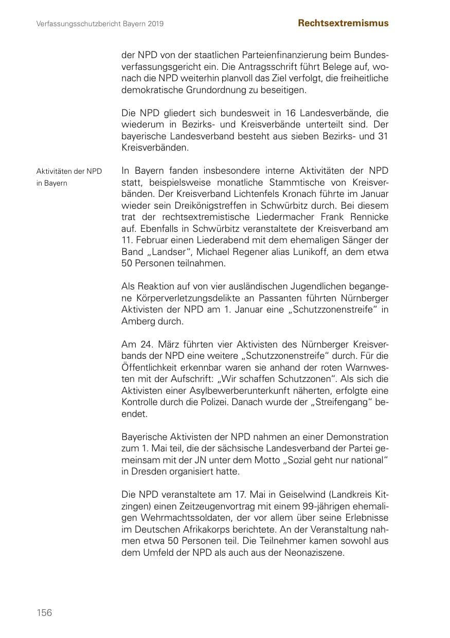 Seite 156 des Verfassungsschutzbericht 2019 Bayern