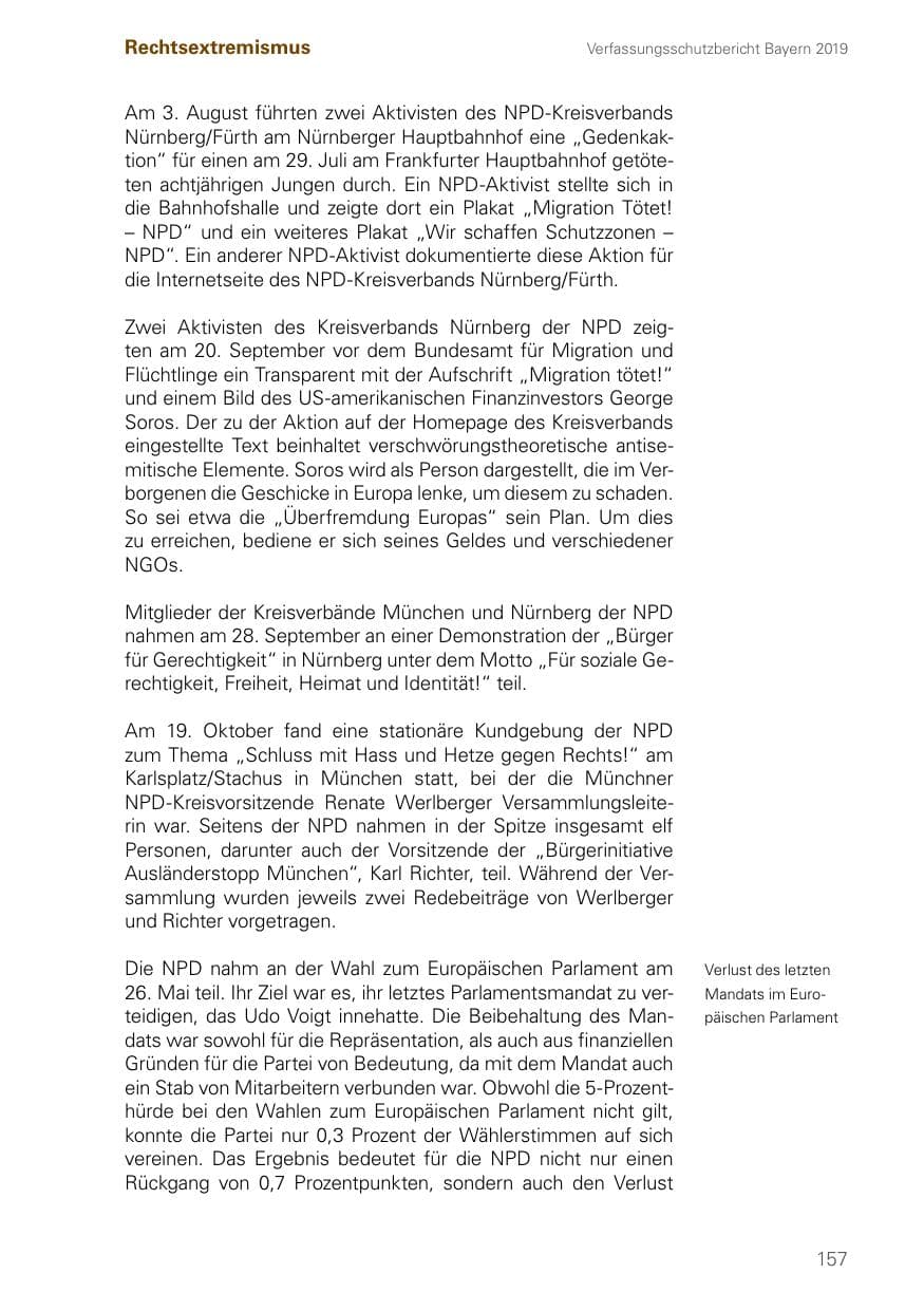 Seite 157 des Verfassungsschutzbericht 2019 Bayern