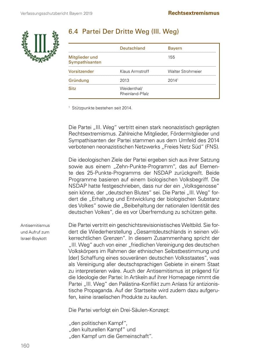 Seite 160 des Verfassungsschutzbericht 2019 Bayern