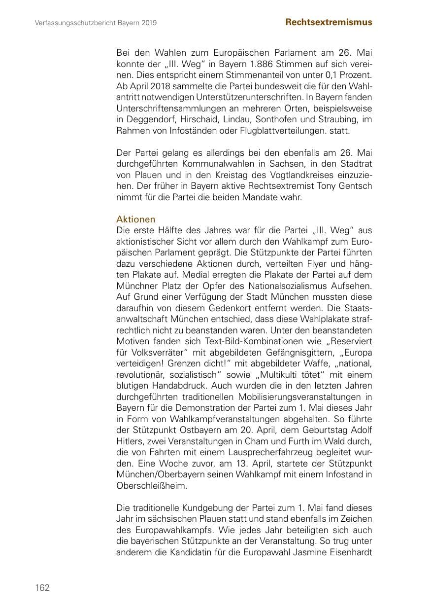 Seite 162 des Verfassungsschutzbericht 2019 Bayern
