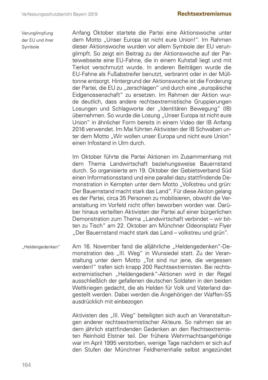 Seite 164 des Verfassungsschutzbericht 2019 Bayern