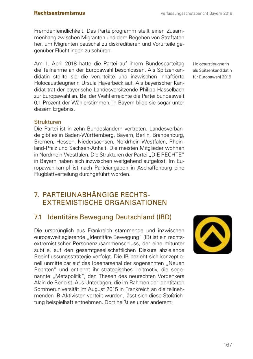 Seite 167 des Verfassungsschutzbericht 2019 Bayern