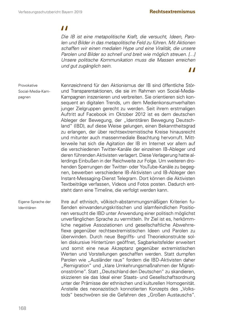 Seite 168 des Verfassungsschutzbericht 2019 Bayern
